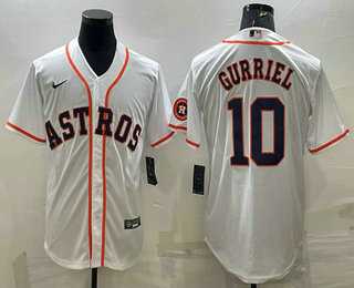 Mens Houston Astros #10 Yuli Gurriel White With Patch Stitched MLB Cool Base Nike Jersey